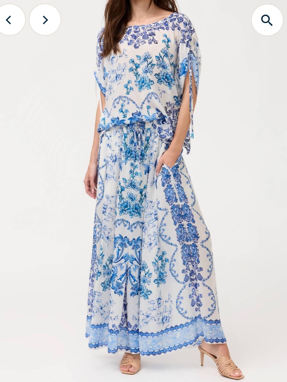 Johnny Was Vallora Pleated Wide Leg Silk Pants Blue Floral Size Small NWT
